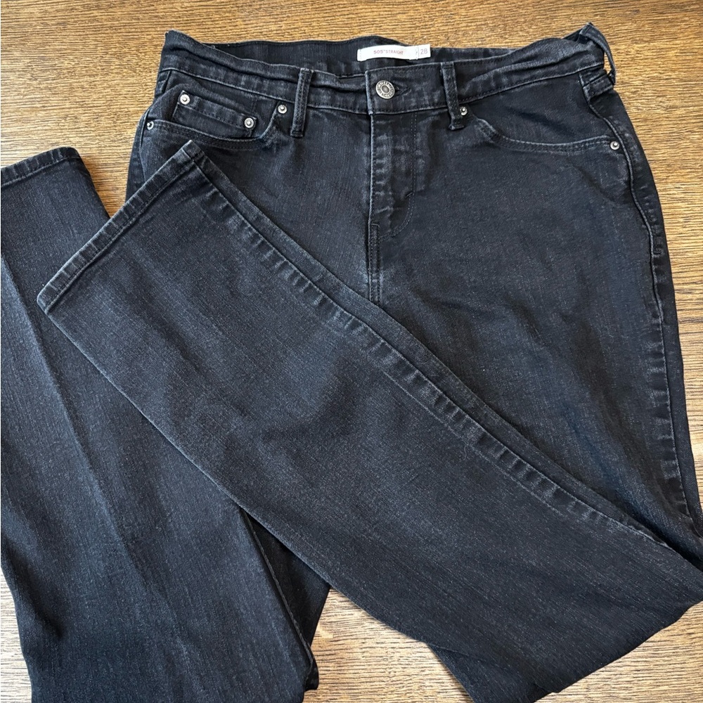 Levi’s‎ 505 Straight Jeans Women’s 28 Washed Black Mid Rise Stretch Water<Less